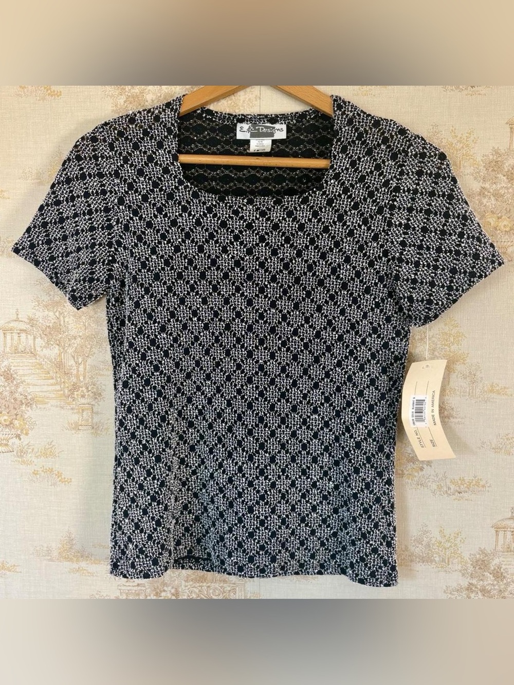 Vintage 90s E.K. Designs Grunge Black White Textured Square Neck Knit Top NWT